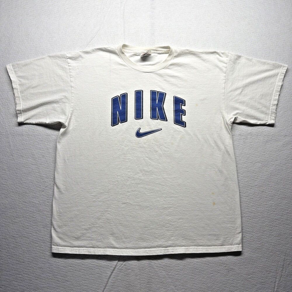 Vintage 90s Big Nike Spellout Cebter Swoosh Boxy White T-Shirt White Tag Mens XL